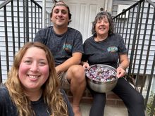 We just wait outside with the candy. It beats constantly answering the doorbell 