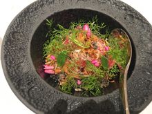 Mellon balls,dried fish and herbs.   Something I would not have chosen, but as it was part of the tasting menu we got it.  I actually enjoyed it very much.