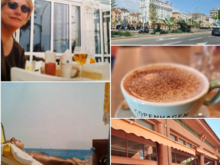 2004 - lunch at the Carlton and snoring beach goer / 2023 - so happy to be back in Cannes!