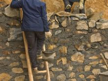 Building a retaining wall.