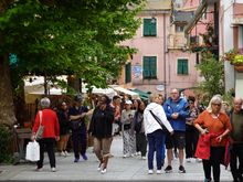 A less than perfect weather day still didn't chase away the crowds in Monteorosso. Still some cruise ship groups walking the streets when I arrived