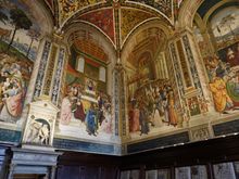 The paintings depict the life and works of Pope Pius II