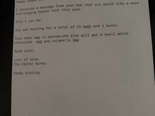 Easter bunny note, has very good typing skills!