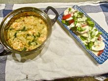 Shrimp and rice soup and salad