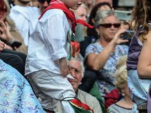 A Morris Dancer in training. Locals nudged me-the-photographer to take note of the photo op as he joyfully danced along with abandon. There was also in the parade, a similarly young boy in a stroller carriage dressed up in uniform with the label 'Grenadier Guard in Training.'