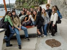Then the others in her visiting school group (on a Sunday?) would not let us go til we had also taken their group shot! Note the clever sole male teen, second left---smart boy! A nearly 20-1 ratio in all. 