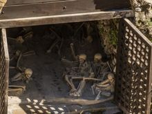 The unfortunate Vesuvius victims evident at Herculaneum. You may recall reading about them in the National Geographic cover story from decades ago (the woman still wearing her rings). These skeletons are currently prohibited from the public, as extensive renos are underway to upgrade the pathway in front.