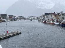 Snowing, and the mountain on the far sight was almost not in view.
