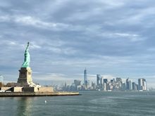 On the ferry approaching Statue of Liberty 