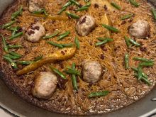 Our fideua (with cut noodles instead of rice):  Figatelll, green beans, duck and pears!!!