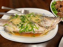 Whole steamed bass