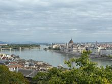 Panoramic view from Buda Castle Hill of the Danube River and the Parliament Building