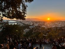 Mirador de Gibralfaro for sunset. We are slightly above the viewing platform - you can see how many people are there.