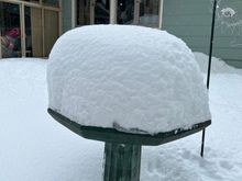 My bird bath before it was done snowing.