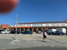 The fish section of the market; large parking lot