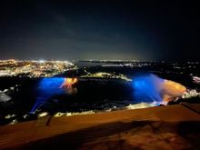 American Falls and Horseshoe Falls illuminated 