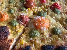 Pizza with corn pudding