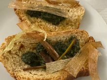 Bruschetta with cooked chicory and parmigiana; melanzane seasons ia bout over, and the bitter greens are appearing on local tables, earlier than most years