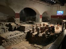 This is in the East Baths.  There would have been heated water surrounding these pillored tiles and a fire heating up the water creating a steam room for the ladies.