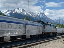 Smithers BC.  Hudson Bay mountain range behind train