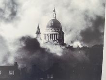 Britain is celebrating VE day and there is an outside display about the volunteers that helped save the church during the Blitz, this is a famous photo of St. Paul's standing!