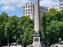 Cleopatra's Needle with Sphinx.  This is an ancient Egyptian obelisk, given to the British people for kicking Napoleon in the pants...and out of Egypt.  Having been to the British Museum, it looks like a lot of other stuff may have 
"fallen of the truck" and landed in London