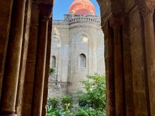 Norman Church of San Cataldo, seen from the doorway of La Martorana.
