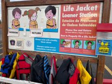 These are free loaner Life Jackets for tubing on the river.  Safety first, what a great idea.