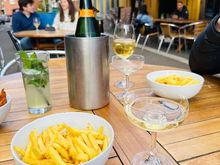 Chip and champagne break. 