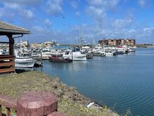 Nice little marina with cottages and a hotel in the foreground