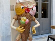 Gelato man outside of Gelato, one of several ice cream and gelato shops 