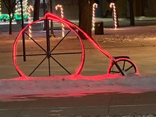 the town has several bikes for decorations in downtown.