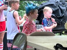 This kids hair stayed blue and kept its style even though it poured 