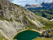 View of the small alpine lake on the way down