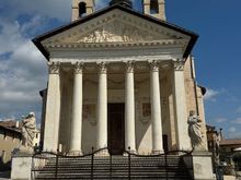 The Barbaro temple, built in 1580, is practically in the middle of the road