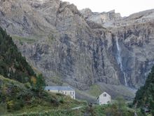 Flaubert: 'The purpose of Travel is to show you how small we all are.' It was a measure of just how high these mountains are, that the cirque was still in shadow at noon. The Grande Cascade shown above is the highest waterfall in Europe. Above them: jagged l'Epaule (3073m). The Lacoste family have re-opened their traditional hotel seen on the left and it's back patio was a great place for a restorative cocoa at 1580m. The hotel transfer van was the only authorized road vehicle. 
















