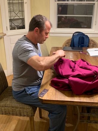 Emergency whip stitching a seam. 