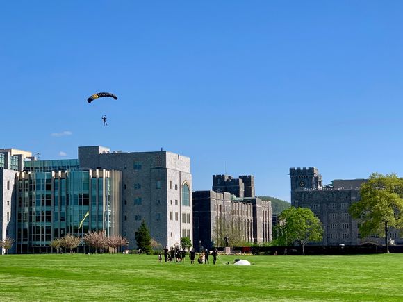 Cadets practicing their parachute jumps. 