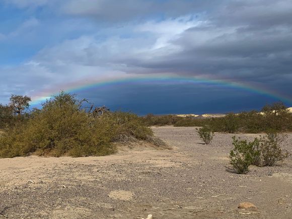 Surprised by this beautiful full rainbow behind the Furnace Creek Visitor Center.