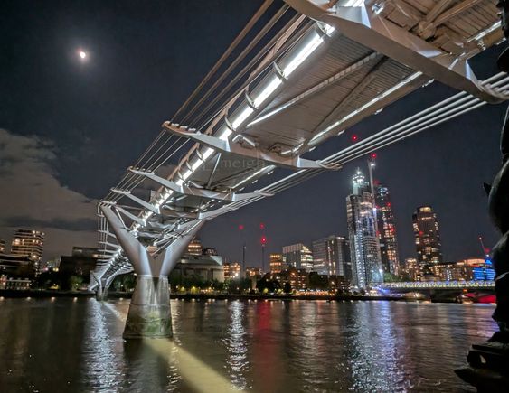 The Millennium Bridge, moon in the background