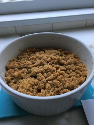 My famous blueberry crisp. Mr. Gruezi’s favorite dessert. With ice cream it will be dinner as we’ve been eating too much all weekend. 