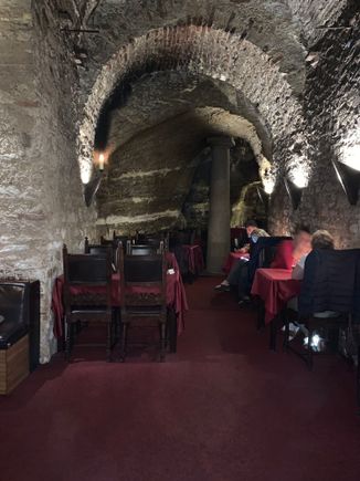 A former underground monastery (800 years old) now brewery and restaurant atop Petrin Hill which we climbed after visiting Prague Castle. 