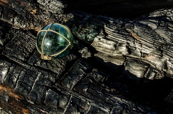 The first of a few Asian green-glass fishing floats. Some wash across from Hokkaido, some from Korea and elsewhere.