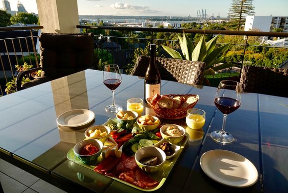 A terrific light dinner prepared by one of the owners.  View from our balcony. 