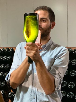 Yeast dying inside a sparkling wine bottle.