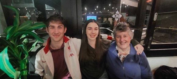 With his sister Molly and Nana