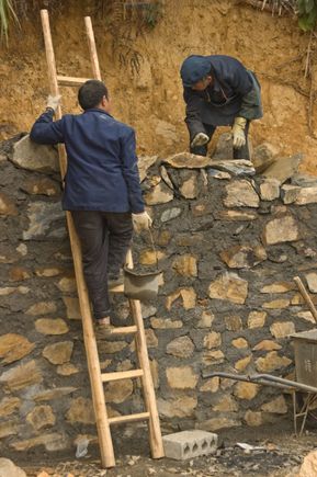 Building a retaining wall.