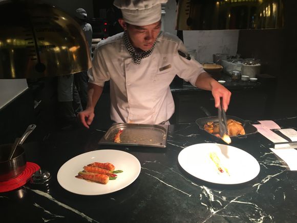 Shrimp thermadore being prepared