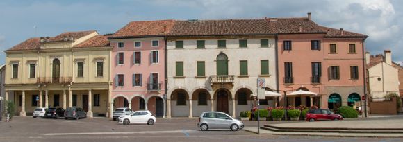 Pastel coloured buildings in the main piazza