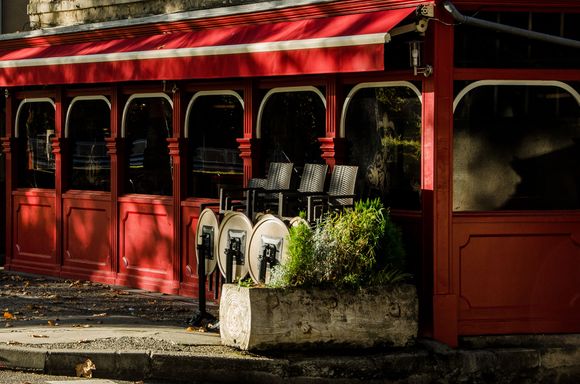 Red-coloured cafe.